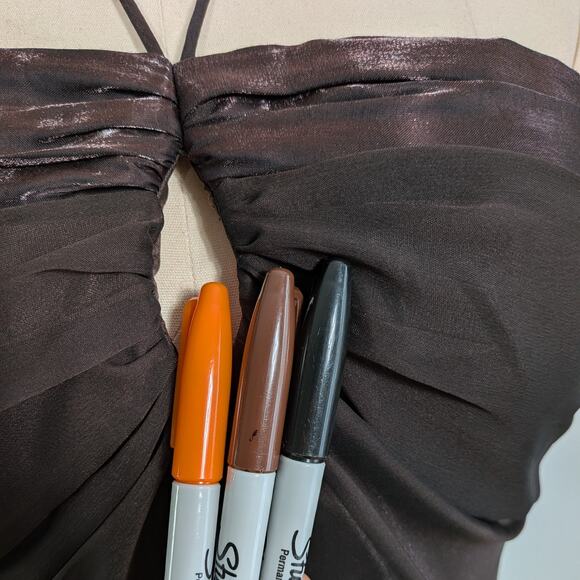 Vintage Betsy Adam Prom Dress Maxi Gown M Brown Y2K 90S Fairy Grunge Empire - Picture 9 of 14